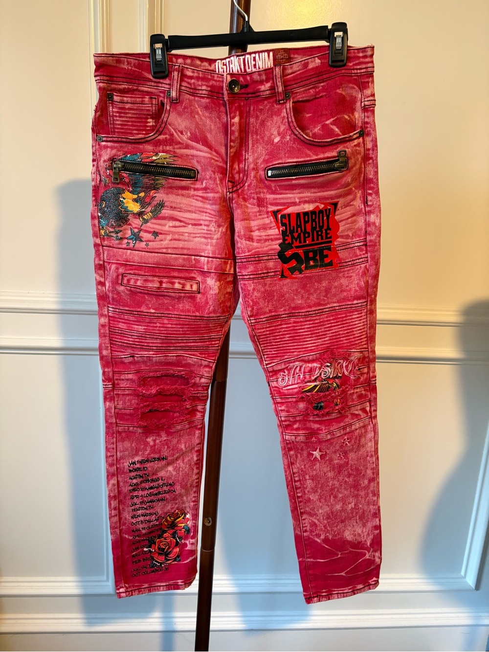 DSTRKT Denim Red Graphic Moto Jeans